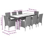 vidaXL Ensemble à manger de jardin et coussins 9 Pièces blanc rotin verre