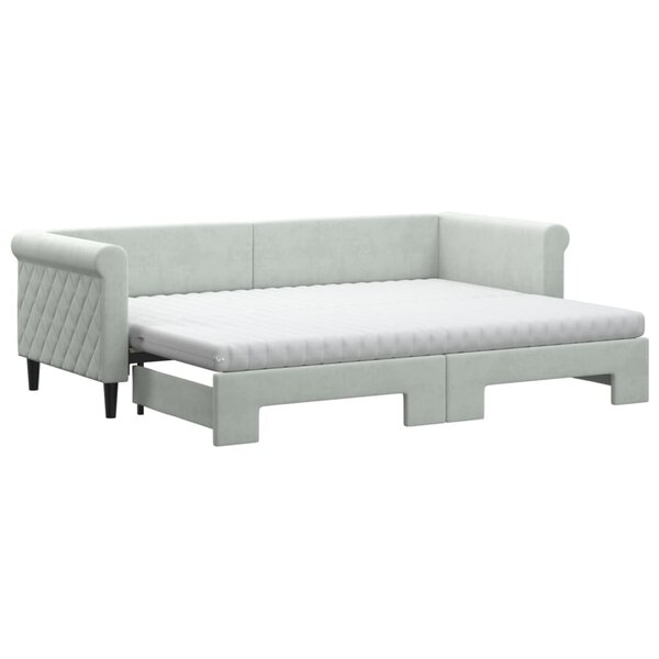 vidaXL Lit de jour avec gigogne et matelas gris clair 80x200cm velours