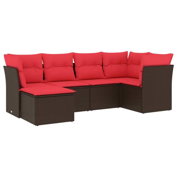 vidaXL Salon de jardin 6 Pièces avec coussins marron résine tressée