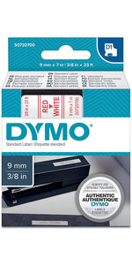 DYMO LabelManager cassette ruban D1 9mm x 7m Rouge/Blanc (compatible avec les LabelManager et les LabelWriter Duo)