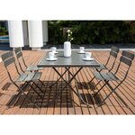 Ensemble repas de jardin 4 personnes - Table 120 x 80 cm + 4 chaises pliantes - Acier  thermolaqué - Gris - HIENO