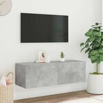 vidaXL Meuble TV mural avec lumières LED gris béton 100x35x31 cm