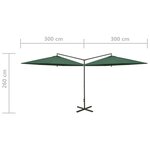 vidaXL Parasol double avec mât en acier Vert 600 cm