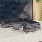 vidaXL Salon de jardin 9 Pièces avec coussins gris bois de pin