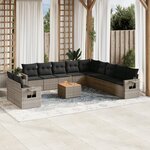 vidaXL Salon de jardin avec coussins 12 Pièces gris résine tressée