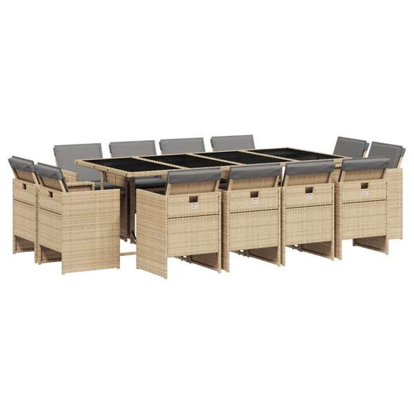 vidaXL Ensemble à manger de jardin coussins 13 Pièces mélange beige rotin