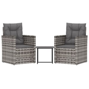 vidaXL Mobilier d'extérieur 3 Pièces avec coussins Résine tressée Gris