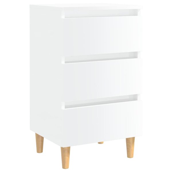 vidaXL Table de chevet avec pieds en bois blanc brillant 40x35x69 cm