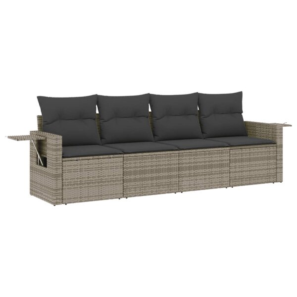 vidaXL Salon de jardin 4 Pièces avec coussins gris résine tressée