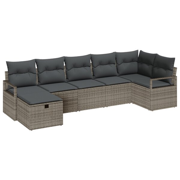 Ensemble de Canapés de Jardin 7 Pièces avec Coussins en Rattan Poly Gris