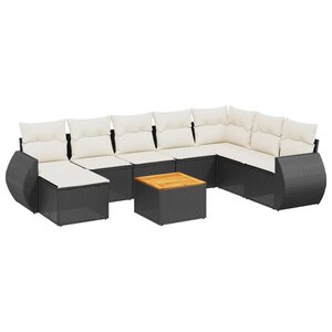 vidaXL Salon de jardin 9 Pièces avec coussins noir résine tressée