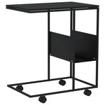vidaXL Table d'appoint avec roues noir 55x36x63 5 cm bois d'ingénierie