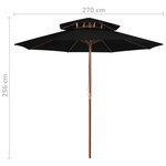 vidaXL Parasol double avec mât en bois Noir 270 cm
