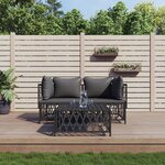 vidaXL Salon de jardin avec coussins 3 Pièces anthracite acier
