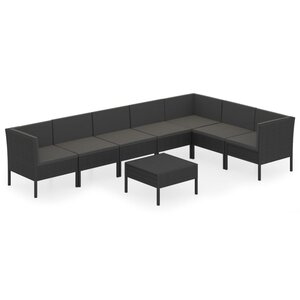 vidaXL Salon de jardin 8 Pièces avec coussins résine tressée noir