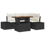 vidaXL Ensemble de salle à manger de jardin 5 pièces avec coussins en Rattan poly noir Acacia