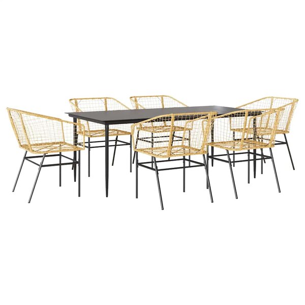 vidaXL Ensemble à manger jardin 7Pièces marron rpoly otin verre