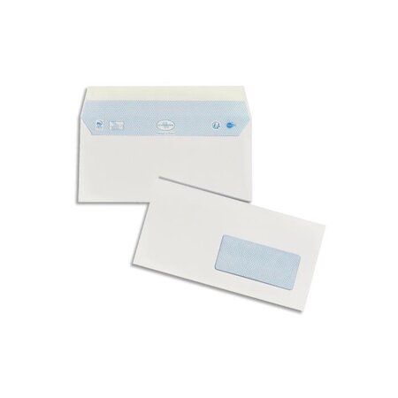 Boîte 200 enveloppes blanches auto-adhésives 90g 110x220mm dl fenêtre 45x100mm oxford