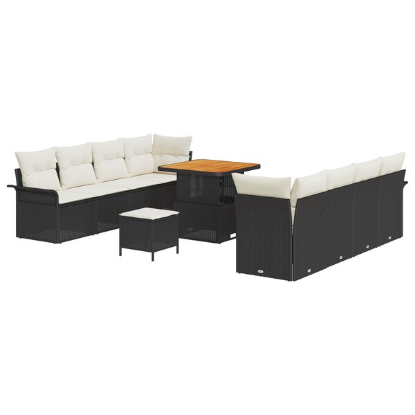 vidaXL Set de canapé de jardin 11 pièces avec des coussins en poly rotin noir et bois d'acacia.