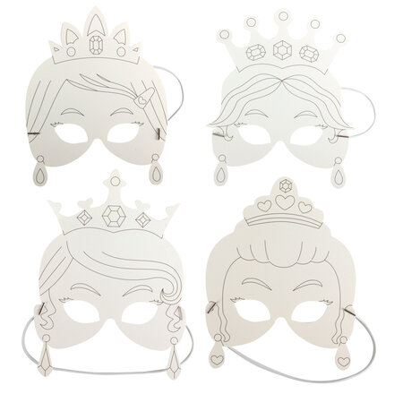 Masques enfant princesses carton blanc 17 x 35 cm x 4 pièces