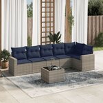vidaXL Salon de jardin 7 Pièces avec coussins gris résine tressée