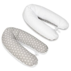 Coussin maternité pre/post natal usages multiples étoiles blanches sur fond gris blanc