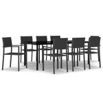 vidaXL Ensemble à manger de jardin 9 Pièces Noir
