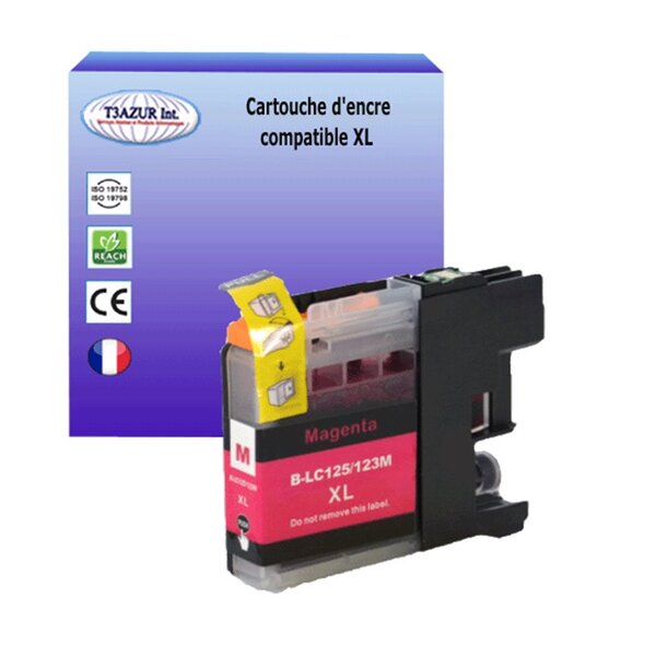 T3AZUR- Cartouche compatible avec Brother LC123 XL pour Brother DCPJ132W  DCPJ152W  DCPJ172W  DCPJ4110DW  DCPJ522DW  DCPJ552DW  DCPJ752DW Magenta