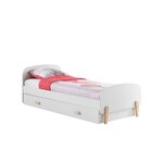 KIDDY Lit simple en bois laqué et brut et sommier 90x200cm Blanc + Lit gigogne