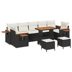 Ensemble de canapé de jardin 10 pièces avec coussins noir et rotin synthétique