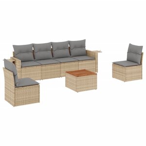 vidaXL Salon de jardin avec coussins 7 Pièces beige résine tressée
