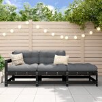 vidaXL Salon de jardin 3 Pièces avec coussins noir bois massif