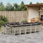 vidaXL Ensemble à manger de jardin et coussins 15 Pièces gris clair rotin