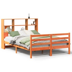 vidaXL Lit bibliothèque sans matelas cire marron 135x190cm bois massif