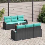 vidaXL Ensemble de canapé de jardin 7 Pièces Noir et turquoise polyrotin