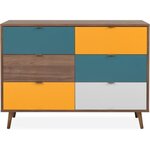 Commode 6 tiroirs - Métal et bois massif - Noyer foncé - Style rétro-vintage - L120 x P40 x H87 cm - CUBA