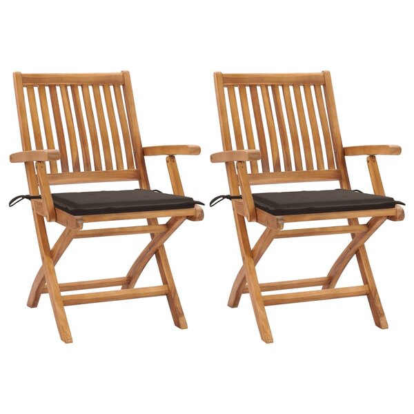 vidaXL Chaises de jardin 2 Pièces avec coussins taupe Bois de teck massif