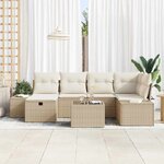 vidaXL Ensemble de canapé de jardin avec coussin 7 Pièces Beige polyrotin