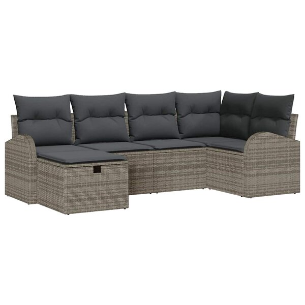 vidaXL Ensemble de canapé de jardin avec coussin 6 Pièces Gris Poly rotin