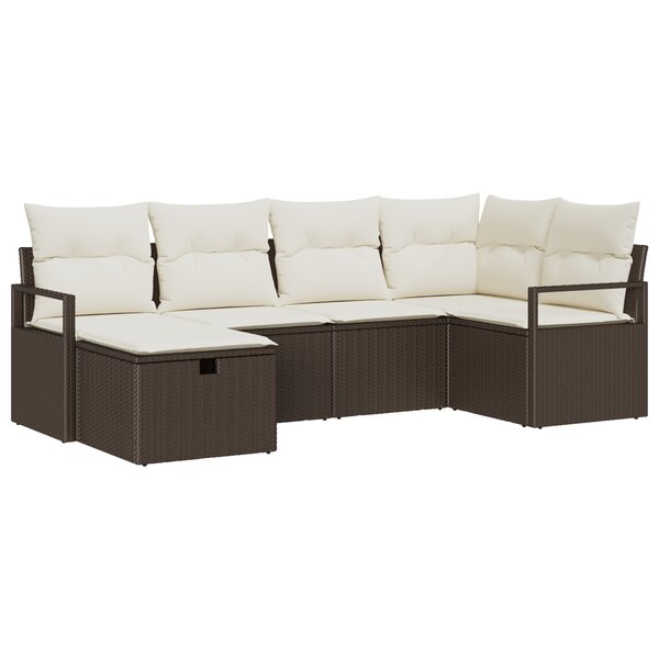 vidaXL Set de canapé de jardin 6 pièces avec coussins marron en poly rotin