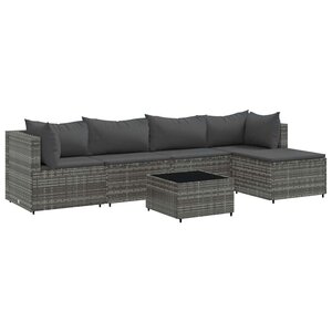 vidaXL Salon de jardin 6 Pièces avec coussins Gris Résine tressée