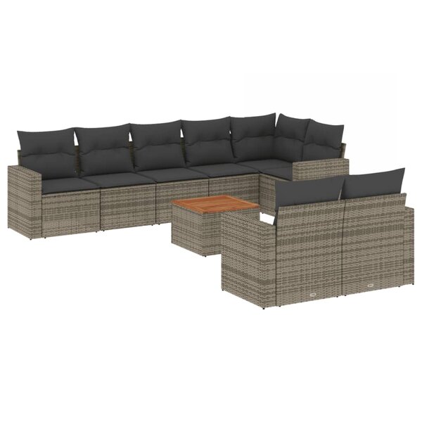 vidaXL Salon de jardin 9 Pièces avec coussins gris résine tressée