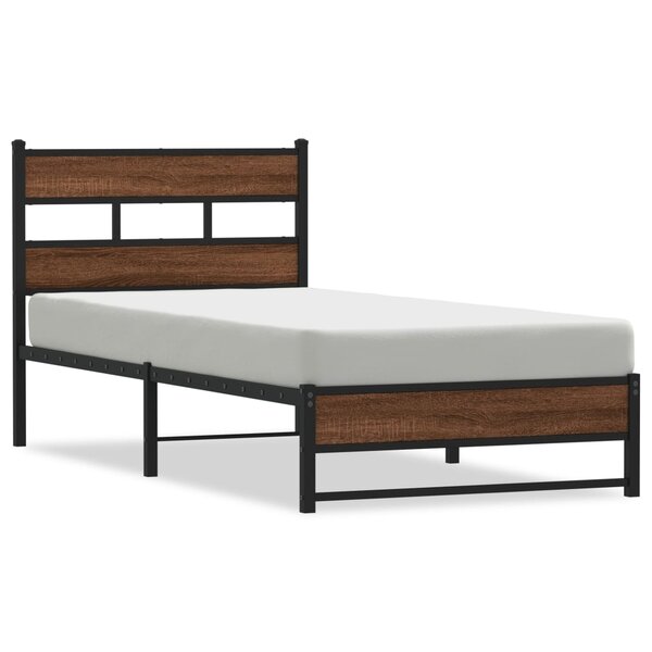 vidaXL Cadre de lit en métal sans matelas chêne marron 107x203 cm