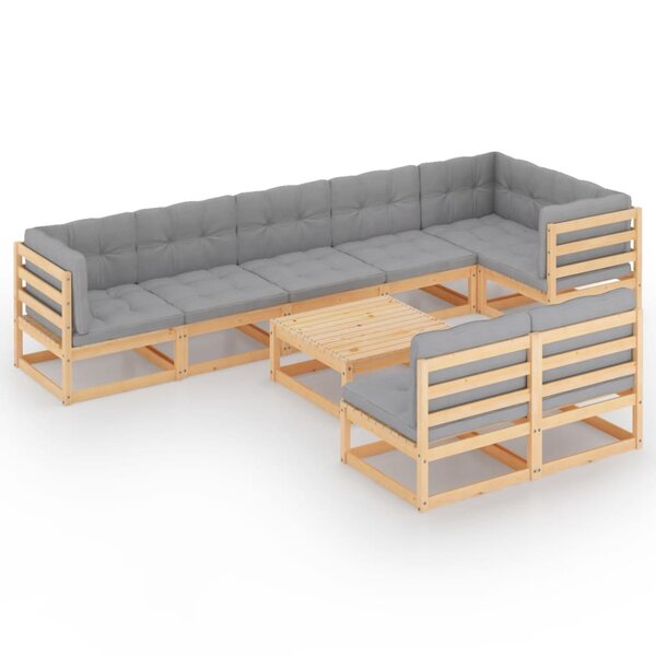 vidaXL Salon de jardin 9 Pièces avec coussins Bois de pin massif