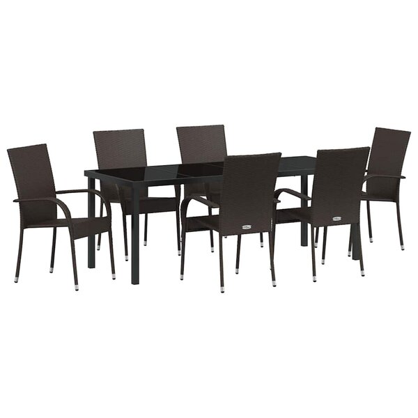 vidaXL Ensemble de salle à manger pour jardin 7 Pièces Marron Poly rotin