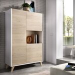 Buffet haut 3 portes - Décor chêne et blanc 81 x 43 x Hauteur 135 cm