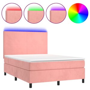 vidaXL Sommier à lattes de lit et matelas LED Rose 140x200 cm Velours