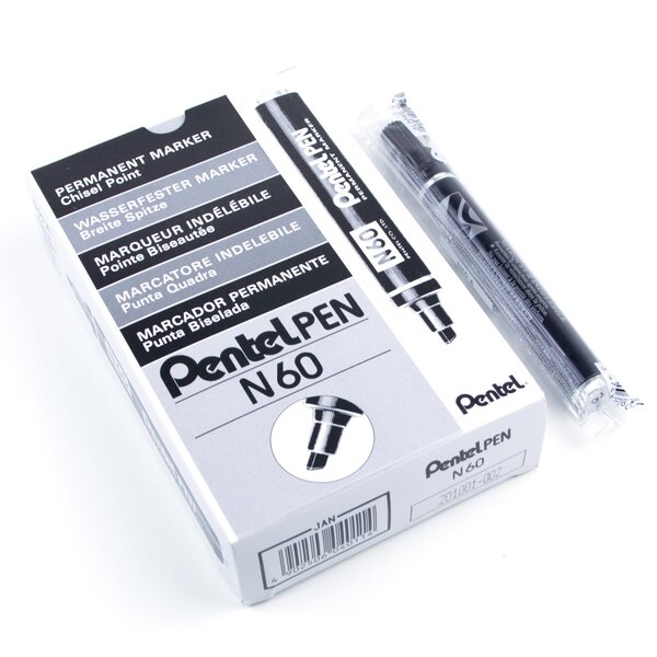 Marqueur permanent N60 corps alu pointe biseautée Noir x 12 PENTEL