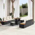 vidaXL Ensemble de canapé de jardin avec coussin 9 Pièces Noir Poly rotin