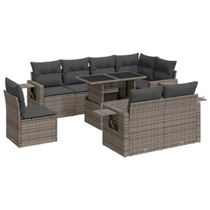 vidaXL Salon de jardin 9 Pièces avec coussins gris résine tressée